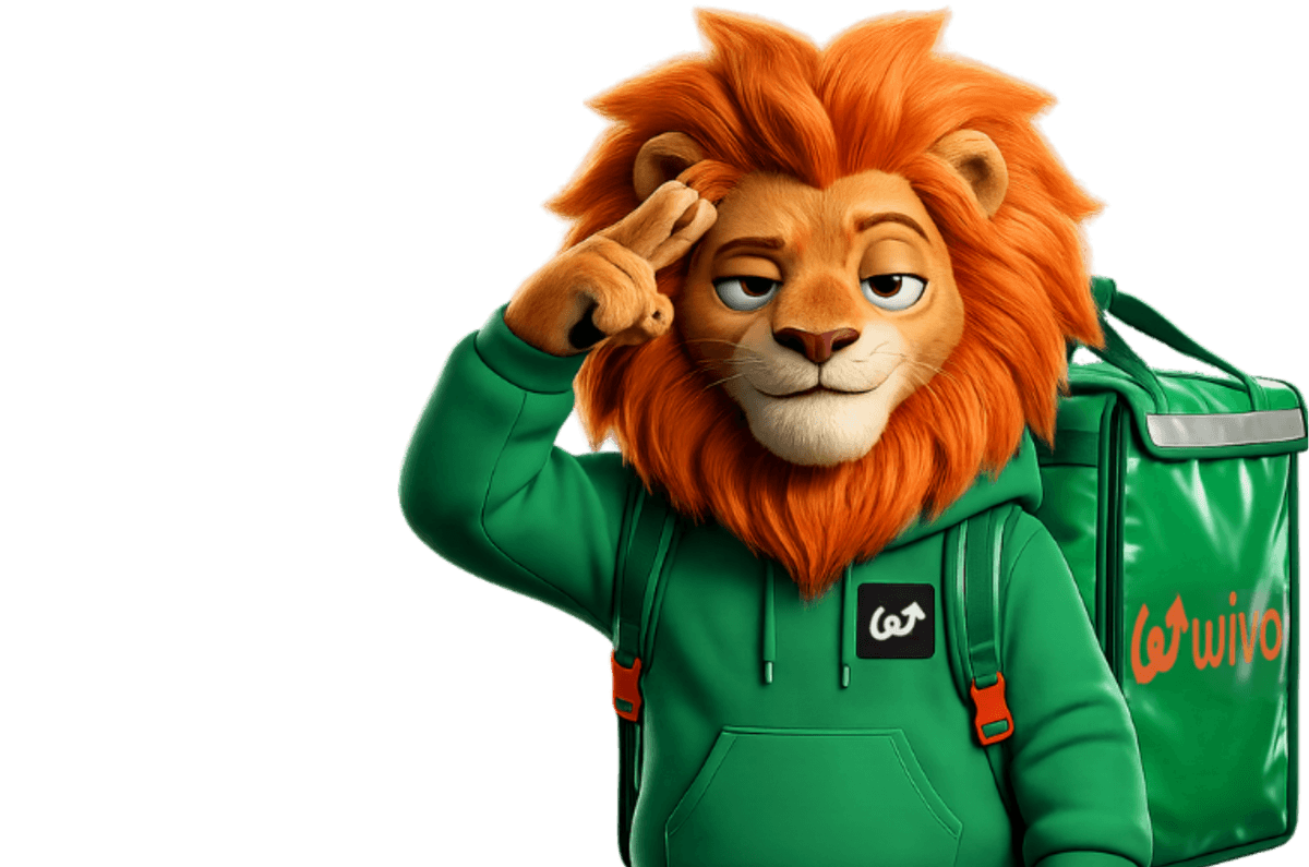 WIVO, la mascotte coursier de WIVO, fait un salut